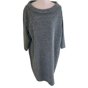 Talbots Cream/Grey/Teal Tweed Knit Rolled Collar Sheath Dress 3X Petite